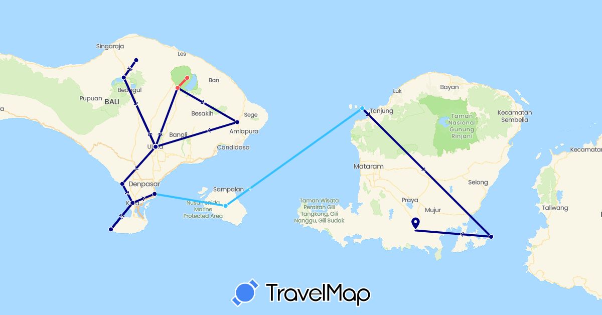TravelMap itinerary: driving, hiking, boat in Indonesia (Asia)